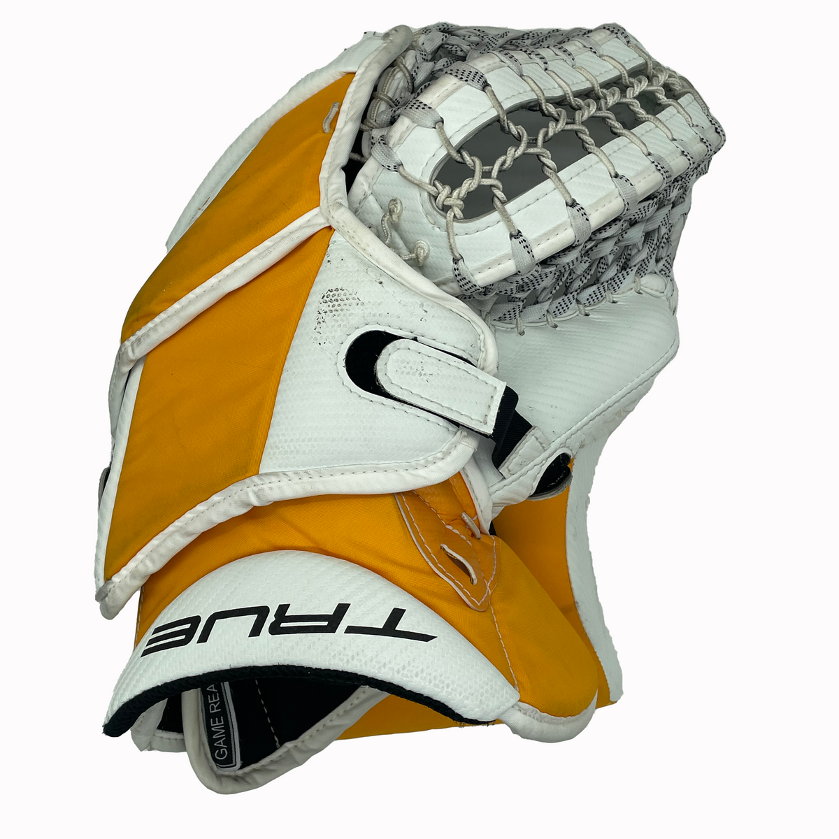  True Catalyst PX3 - Used Pro Stock Goalie Glove (White/Yellow/Black)