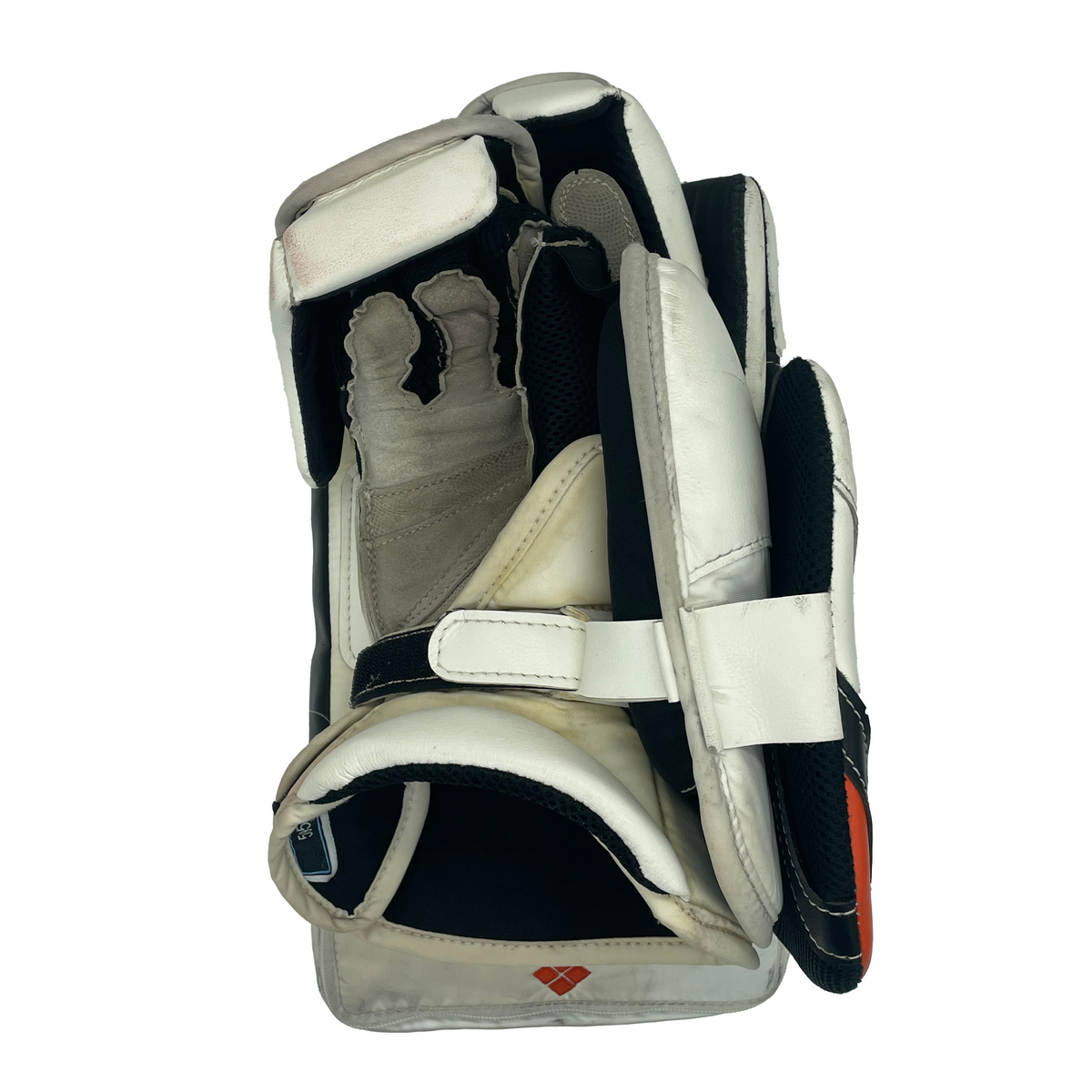  True HZRDUS PX4 - Used Pro Stock Goalie Blocker - Felix Sandström (White/Orange)