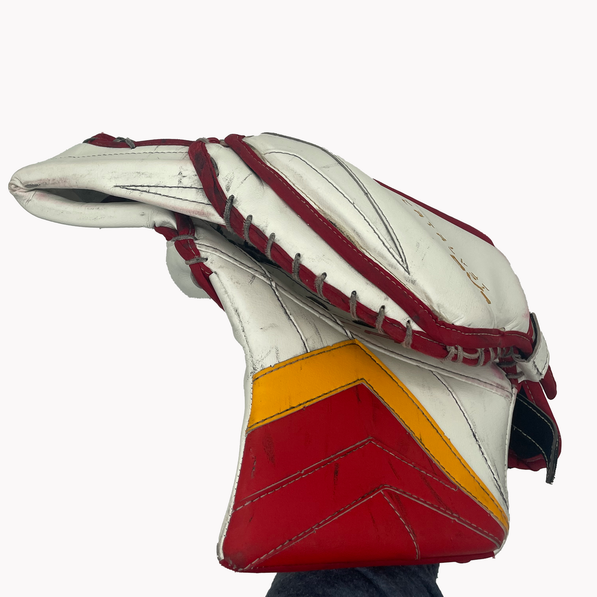  True Catalyst PX3 - Used Pro Stock Goalie Glove (Red/White/Yellow)
