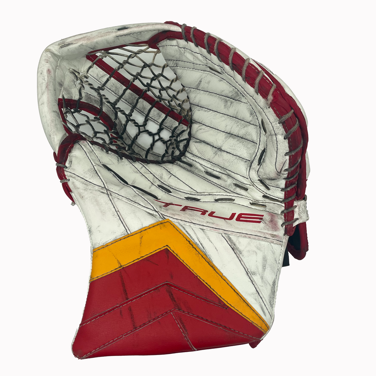  True Catalyst PX3 - Used Pro Stock Goalie Glove (Red/White/Yellow)